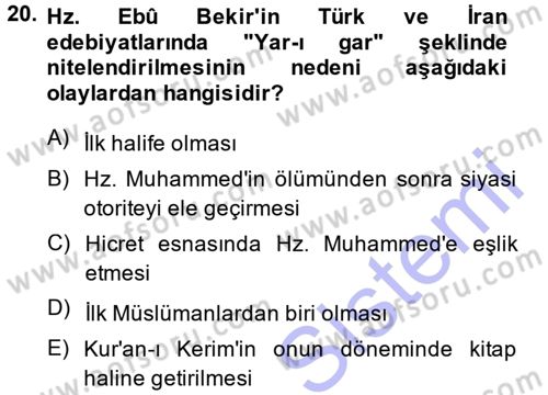 İslam Tarihi ve Medeniyeti 1 Dersi Ara Sınavı Deneme Sınav Soruları 20. Soru