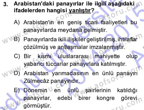 İslam Tarihi ve Medeniyeti 1 Dersi Ara Sınavı Deneme Sınav Soruları 3. Soru