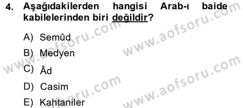 İslam Tarihi ve Medeniyeti 1 Dersi Ara Sınavı Deneme Sınav Soruları 4. Soru