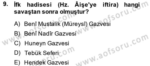 İslam Tarihi ve Medeniyeti 1 Dersi Ara Sınavı Deneme Sınav Soruları 9. Soru