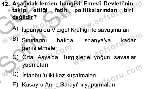 İslam Tarihi ve Medeniyeti 1 Dersi 2014 - 2015 Yılı (Final) Dönem Sonu Sınav Soruları 12. Soru