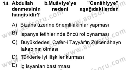 İslam Tarihi ve Medeniyeti 1 Dersi 2014 - 2015 Yılı (Final) Dönem Sonu Sınav Soruları 14. Soru