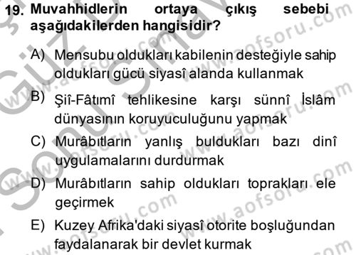 İslam Tarihi ve Medeniyeti 1 Dersi 2014 - 2015 Yılı (Final) Dönem Sonu Sınav Soruları 19. Soru