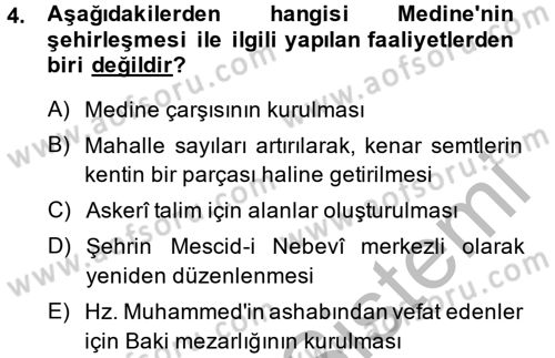 İslam Tarihi ve Medeniyeti 1 Dersi 2014 - 2015 Yılı (Final) Dönem Sonu Sınav Soruları 4. Soru