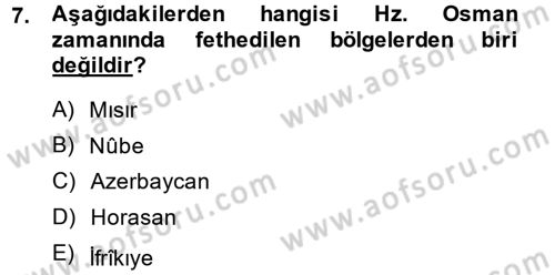 İslam Tarihi ve Medeniyeti 1 Dersi 2014 - 2015 Yılı (Final) Dönem Sonu Sınav Soruları 7. Soru