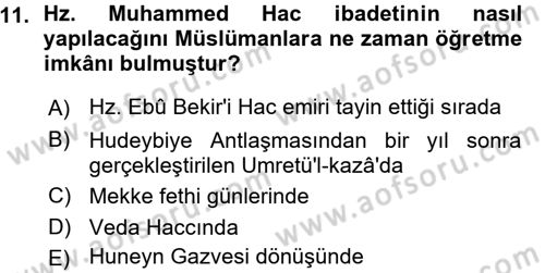 İslam Tarihi ve Medeniyeti 1 Dersi Ara Sınavı Deneme Sınav Soruları 11. Soru