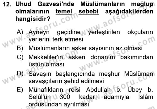 İslam Tarihi ve Medeniyeti 1 Dersi Ara Sınavı Deneme Sınav Soruları 12. Soru