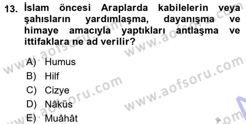 İslam Tarihi ve Medeniyeti 1 Dersi Ara Sınavı Deneme Sınav Soruları 13. Soru