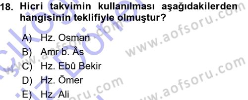 İslam Tarihi ve Medeniyeti 1 Dersi Ara Sınavı Deneme Sınav Soruları 18. Soru