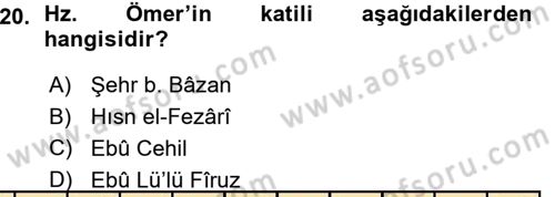 İslam Tarihi ve Medeniyeti 1 Dersi 2015 - 2016 Yılı (Vize) Ara Sınav Soruları 20. Soru