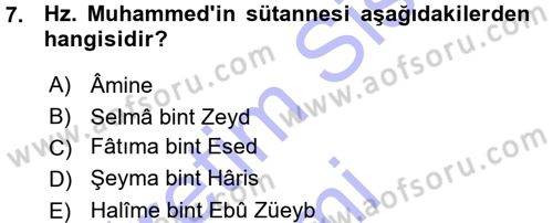 İslam Tarihi ve Medeniyeti 1 Dersi 2015 - 2016 Yılı (Vize) Ara Sınav Soruları 7. Soru