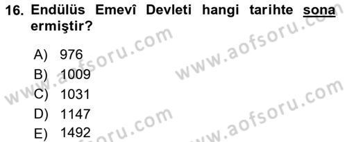 İslam Tarihi ve Medeniyeti 1 Dersi 2015 - 2016 Yılı (Final) Dönem Sonu Sınav Soruları 16. Soru