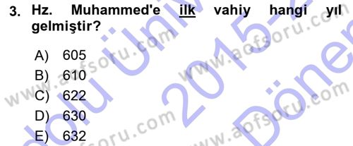 İslam Tarihi ve Medeniyeti 1 Dersi 2015 - 2016 Yılı (Final) Dönem Sonu Sınav Soruları 3. Soru
