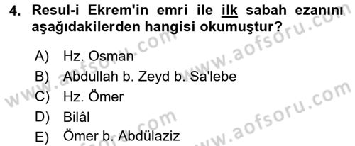 İslam Tarihi ve Medeniyeti 1 Dersi 2015 - 2016 Yılı (Final) Dönem Sonu Sınav Soruları 4. Soru