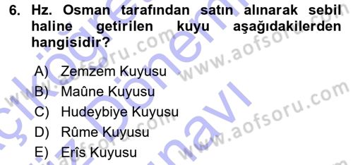 İslam Tarihi ve Medeniyeti 1 Dersi 2015 - 2016 Yılı (Final) Dönem Sonu Sınav Soruları 6. Soru