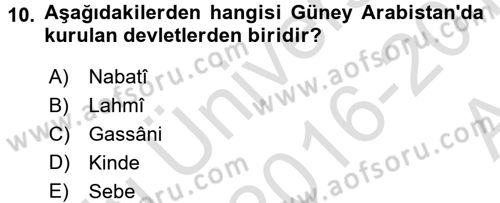 İslam Tarihi ve Medeniyeti 1 Dersi 2016 - 2017 Yılı (Vize) Ara Sınav Soruları 10. Soru