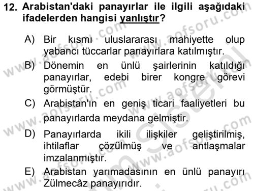 İslam Tarihi ve Medeniyeti 1 Dersi Ara Sınavı Deneme Sınav Soruları 12. Soru