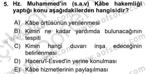 İslam Tarihi ve Medeniyeti 1 Dersi Ara Sınavı Deneme Sınav Soruları 5. Soru