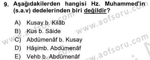 İslam Tarihi ve Medeniyeti 1 Dersi Ara Sınavı Deneme Sınav Soruları 9. Soru