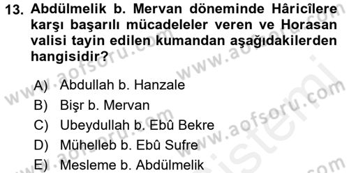 İslam Tarihi ve Medeniyeti 1 Dersi 2016 - 2017 Yılı (Final) Dönem Sonu Sınav Soruları 13. Soru