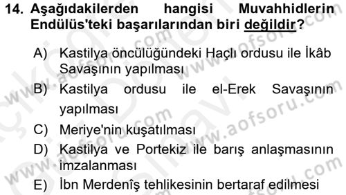 İslam Tarihi ve Medeniyeti 1 Dersi 2016 - 2017 Yılı (Final) Dönem Sonu Sınav Soruları 14. Soru