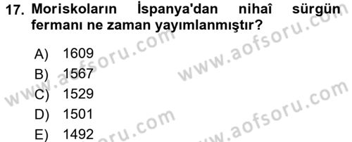 İslam Tarihi ve Medeniyeti 1 Dersi 2016 - 2017 Yılı (Final) Dönem Sonu Sınav Soruları 17. Soru