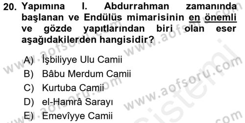 İslam Tarihi ve Medeniyeti 1 Dersi 2016 - 2017 Yılı (Final) Dönem Sonu Sınav Soruları 20. Soru