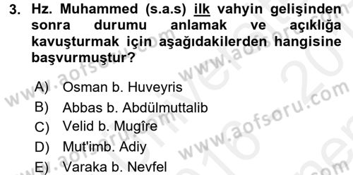 İslam Tarihi ve Medeniyeti 1 Dersi 2016 - 2017 Yılı (Final) Dönem Sonu Sınav Soruları 3. Soru