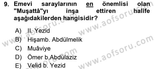 İslam Tarihi ve Medeniyeti 1 Dersi 2016 - 2017 Yılı (Final) Dönem Sonu Sınav Soruları 9. Soru