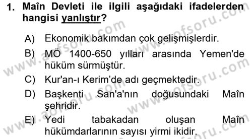 İslam Tarihi ve Medeniyeti 1 Dersi Ara Sınavı Deneme Sınav Soruları 1. Soru
