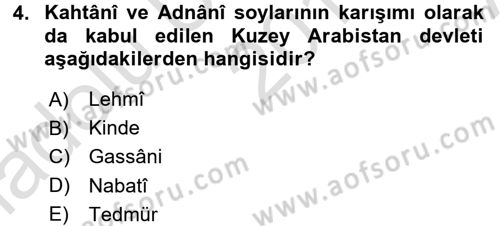 İslam Tarihi ve Medeniyeti 1 Dersi Ara Sınavı Deneme Sınav Soruları 4. Soru