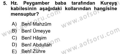 İslam Tarihi ve Medeniyeti 1 Dersi Ara Sınavı Deneme Sınav Soruları 5. Soru