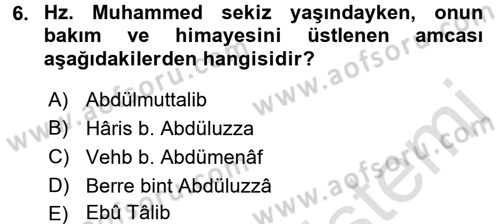 İslam Tarihi ve Medeniyeti 1 Dersi Ara Sınavı Deneme Sınav Soruları 6. Soru