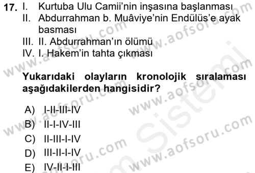 İslam Tarihi ve Medeniyeti 1 Dersi 2017 - 2018 Yılı (Final) Dönem Sonu Sınav Soruları 17. Soru