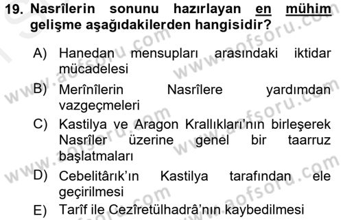 İslam Tarihi ve Medeniyeti 1 Dersi 2017 - 2018 Yılı (Final) Dönem Sonu Sınav Soruları 19. Soru