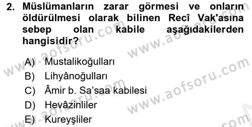 İslam Tarihi ve Medeniyeti 1 Dersi 2017 - 2018 Yılı (Final) Dönem Sonu Sınav Soruları 2. Soru