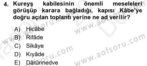 İslam Tarihi ve Medeniyeti 1 Dersi 2017 - 2018 Yılı (Final) Dönem Sonu Sınav Soruları 4. Soru