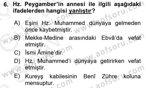 İslam Tarihi ve Medeniyeti 1 Dersi 2018 - 2019 Yılı (Vize) Ara Sınavı 6. Soru