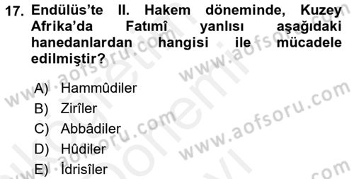İslam Tarihi ve Medeniyeti 1 Dersi 2018 - 2019 Yılı (Final) Dönem Sonu Sınav Soruları 17. Soru