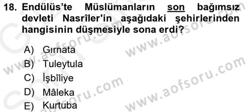 İslam Tarihi ve Medeniyeti 1 Dersi 2018 - 2019 Yılı (Final) Dönem Sonu Sınav Soruları 18. Soru