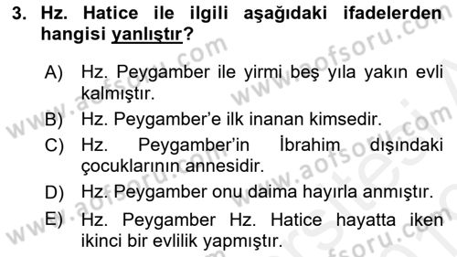 İslam Tarihi ve Medeniyeti 1 Dersi 2018 - 2019 Yılı (Final) Dönem Sonu Sınav Soruları 3. Soru