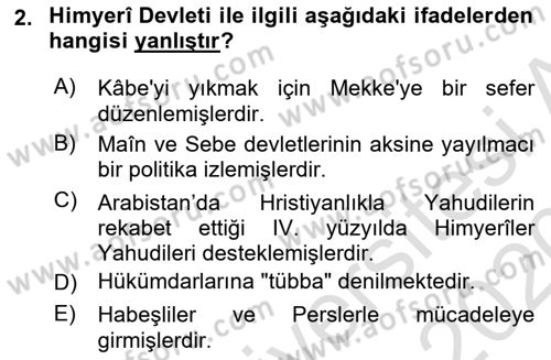 İslam Tarihi ve Medeniyeti 1 Dersi 2019 - 2020 Yılı (Vize) Ara Sınavı 2. Soru