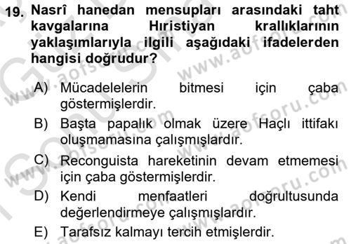 İslam Tarihi ve Medeniyeti 1 Dersi 2019 - 2020 Yılı (Final) Dönem Sonu Sınav Soruları 19. Soru