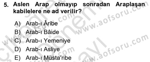 İslam Tarihi ve Medeniyeti 1 Dersi 2019 - 2020 Yılı (Final) Dönem Sonu Sınav Soruları 5. Soru
