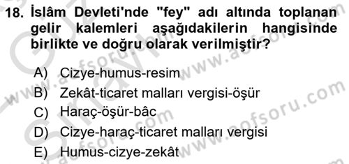 İslam Tarihi ve Medeniyeti 1 Dersi Ara Sınavı Deneme Sınav Soruları 18. Soru