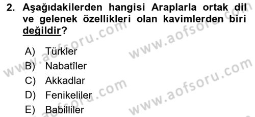 İslam Tarihi ve Medeniyeti 1 Dersi 2021 - 2022 Yılı (Final) Dönem Sonu Sınav Soruları 2. Soru
