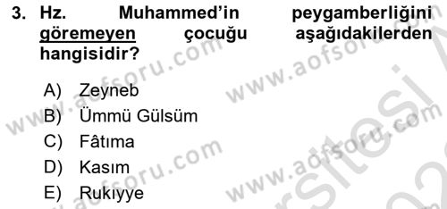 İslam Tarihi ve Medeniyeti 1 Dersi 2021 - 2022 Yılı (Final) Dönem Sonu Sınav Soruları 3. Soru
