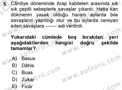İslam Tarihi ve Medeniyeti 1 Dersi 2021 - 2022 Yılı (Final) Dönem Sonu Sınav Soruları 5. Soru