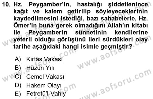 İslam Tarihi ve Medeniyeti 1 Dersi 2021 - 2022 Yılı Yaz Okulu Sınav Soruları 10. Soru