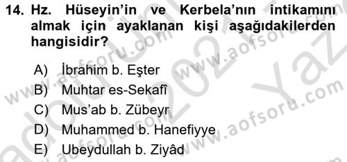 İslam Tarihi ve Medeniyeti 1 Dersi 2021 - 2022 Yılı Yaz Okulu Sınav Soruları 14. Soru